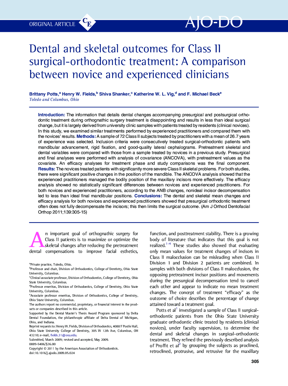 Dental and skeletal outcomes for Class II surgical-orthodontic treatment: A comparison between novice and experienced clinicians 