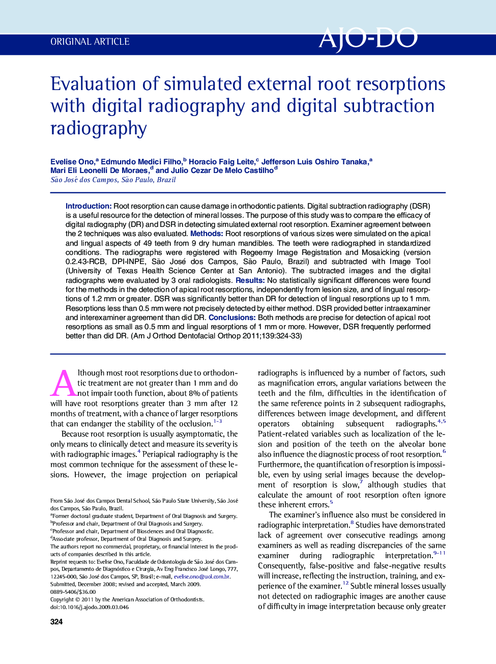 Evaluation of simulated external root resorptions with digital radiography and digital subtraction radiography 