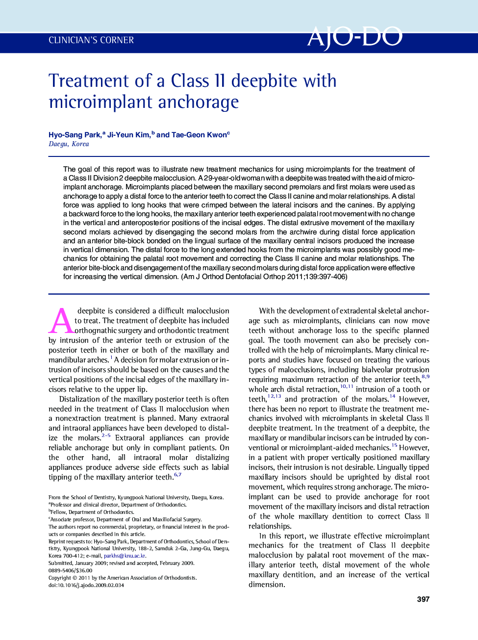 Treatment of a Class II deepbite with microimplant anchorage 