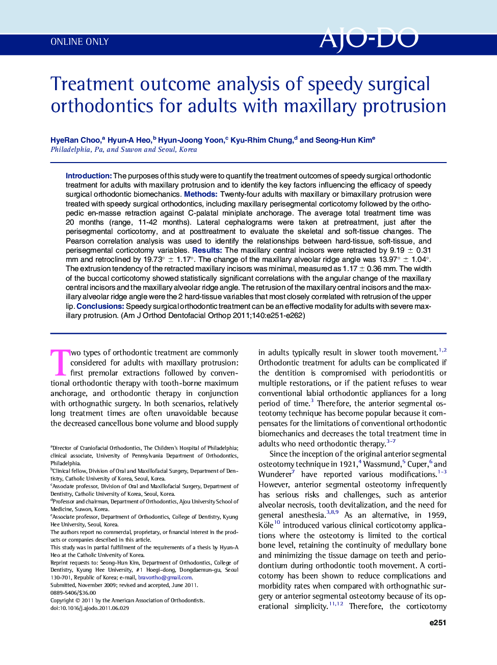 Treatment outcome analysis of speedy surgical orthodontics for adults with maxillary protrusion 