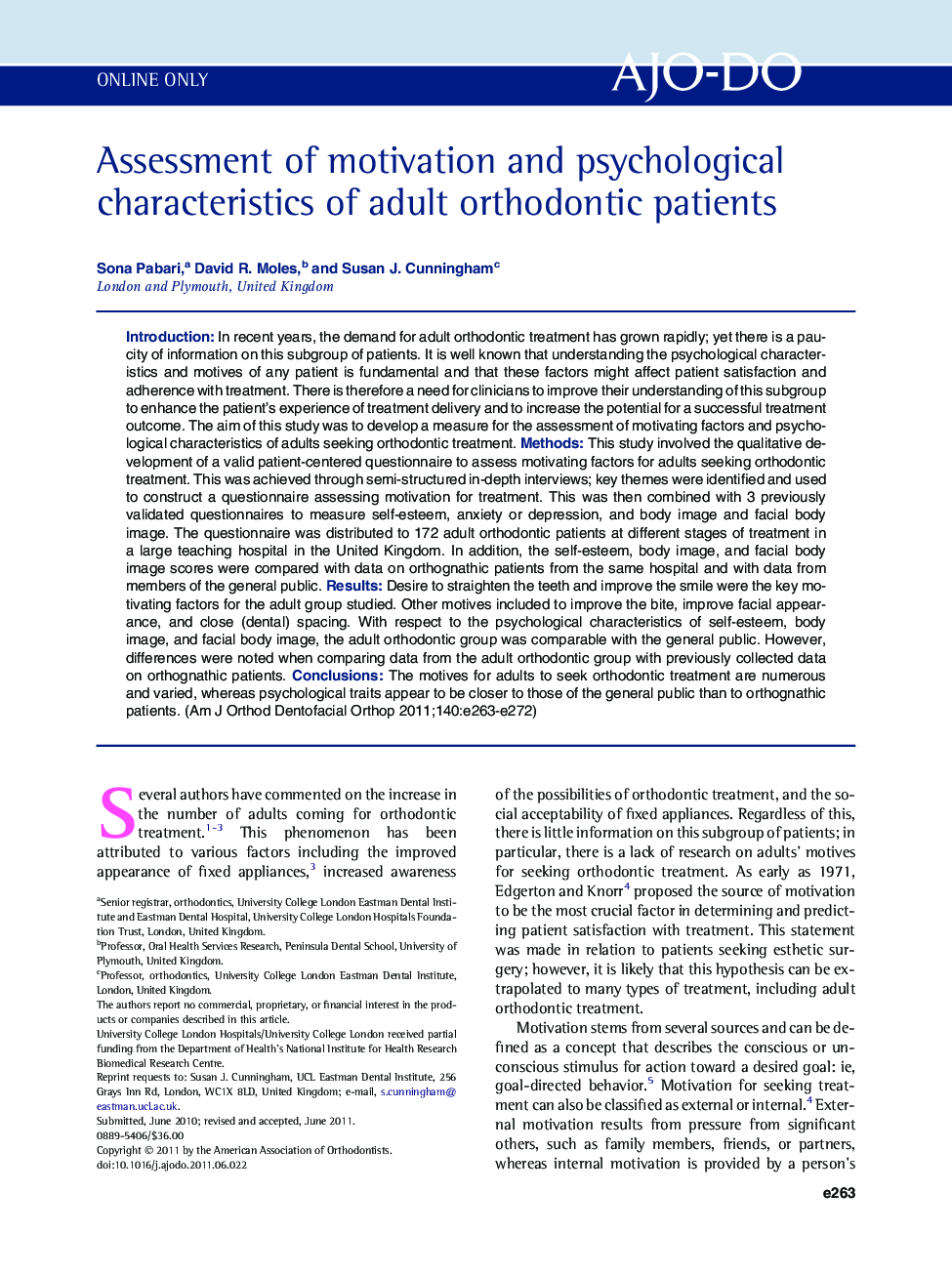 Assessment of motivation and psychological characteristics of adult orthodontic patients 