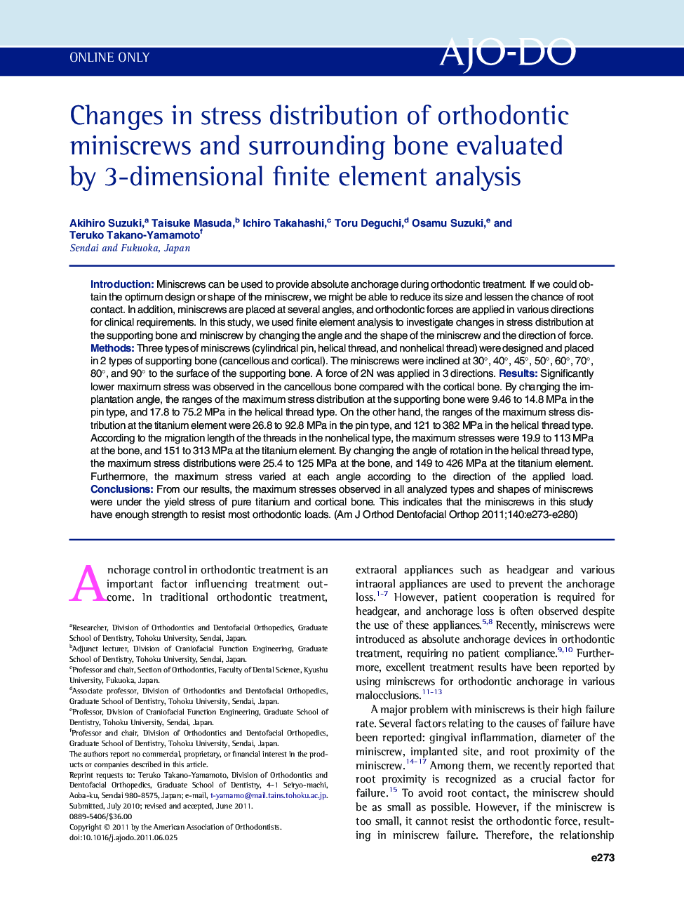 Changes in stress distribution of orthodontic miniscrews and surrounding bone evaluated by 3-dimensional finite element analysis 