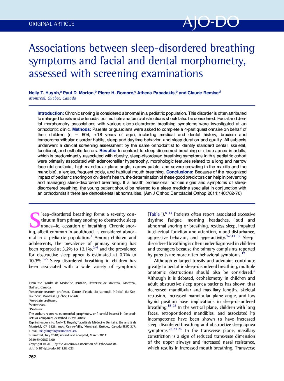 Associations between sleep-disordered breathing symptoms and facial and dental morphometry, assessed with screening examinations 