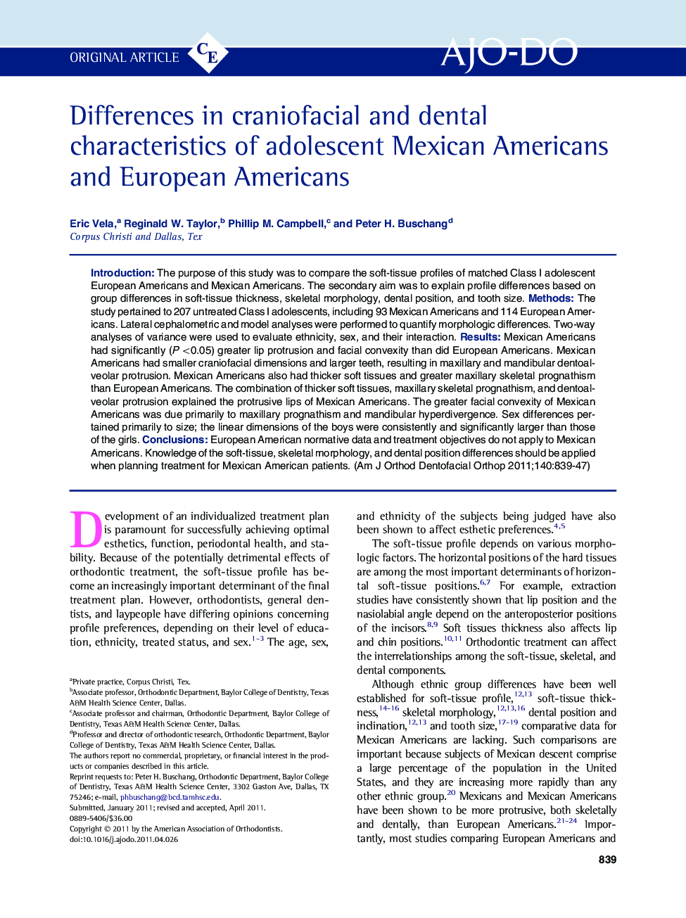 Differences in craniofacial and dental characteristics of adolescent Mexican Americans and European Americans 