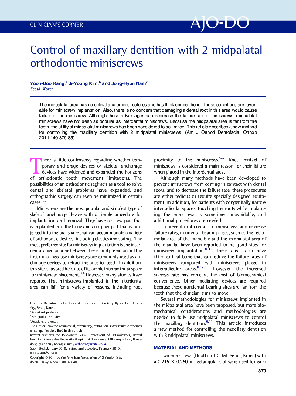 Control of maxillary dentition with 2 midpalatal orthodontic miniscrews 