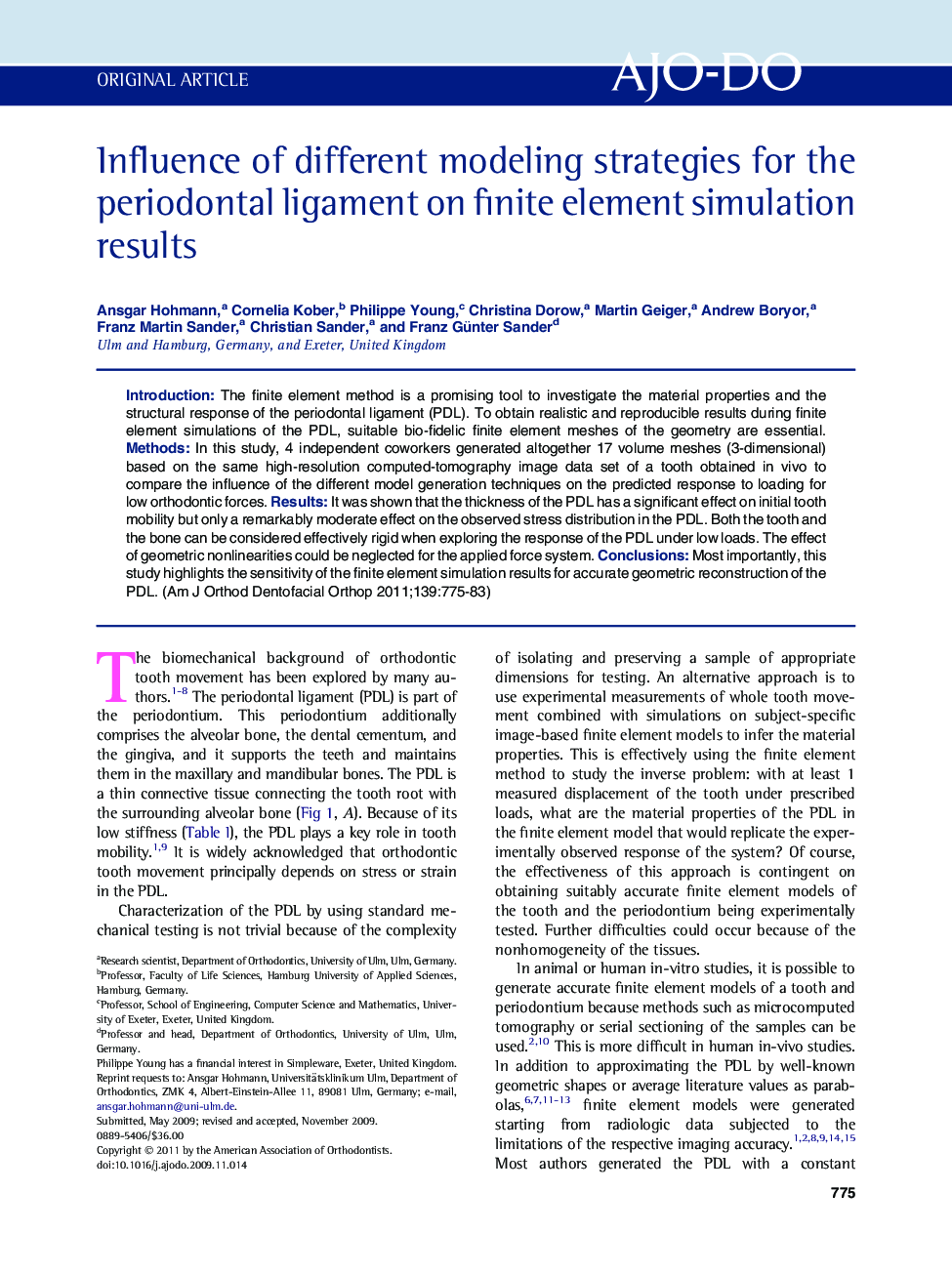 Influence of different modeling strategies for the periodontal ligament on finite element simulation results 