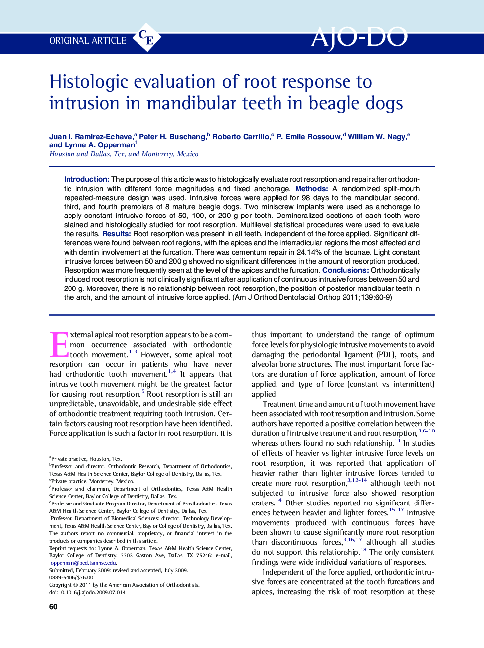 Histologic evaluation of root response to intrusion in mandibular teeth in beagle dogs 