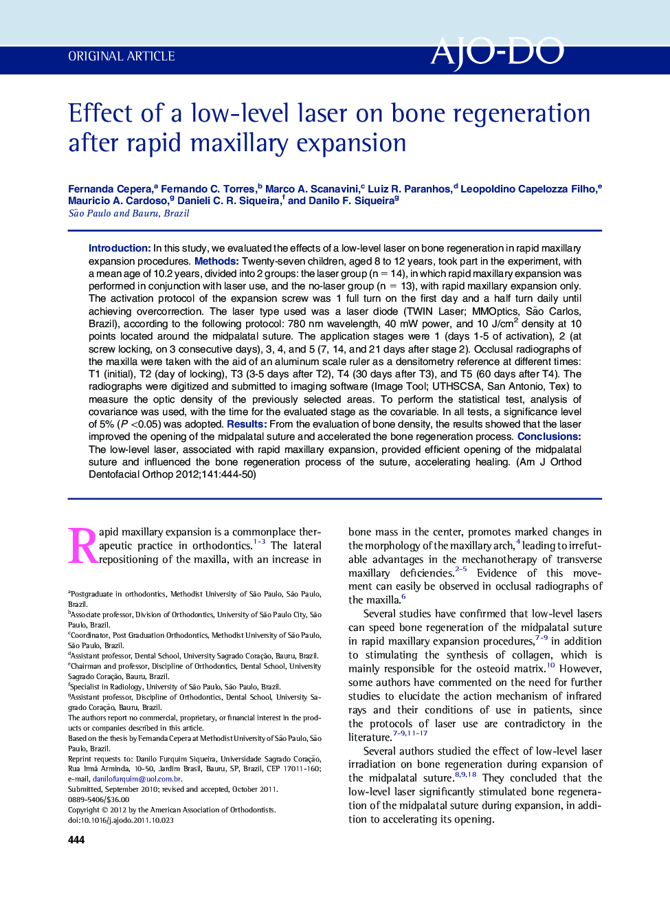 Effect of a low-level laser on bone regeneration after rapid maxillary expansion 