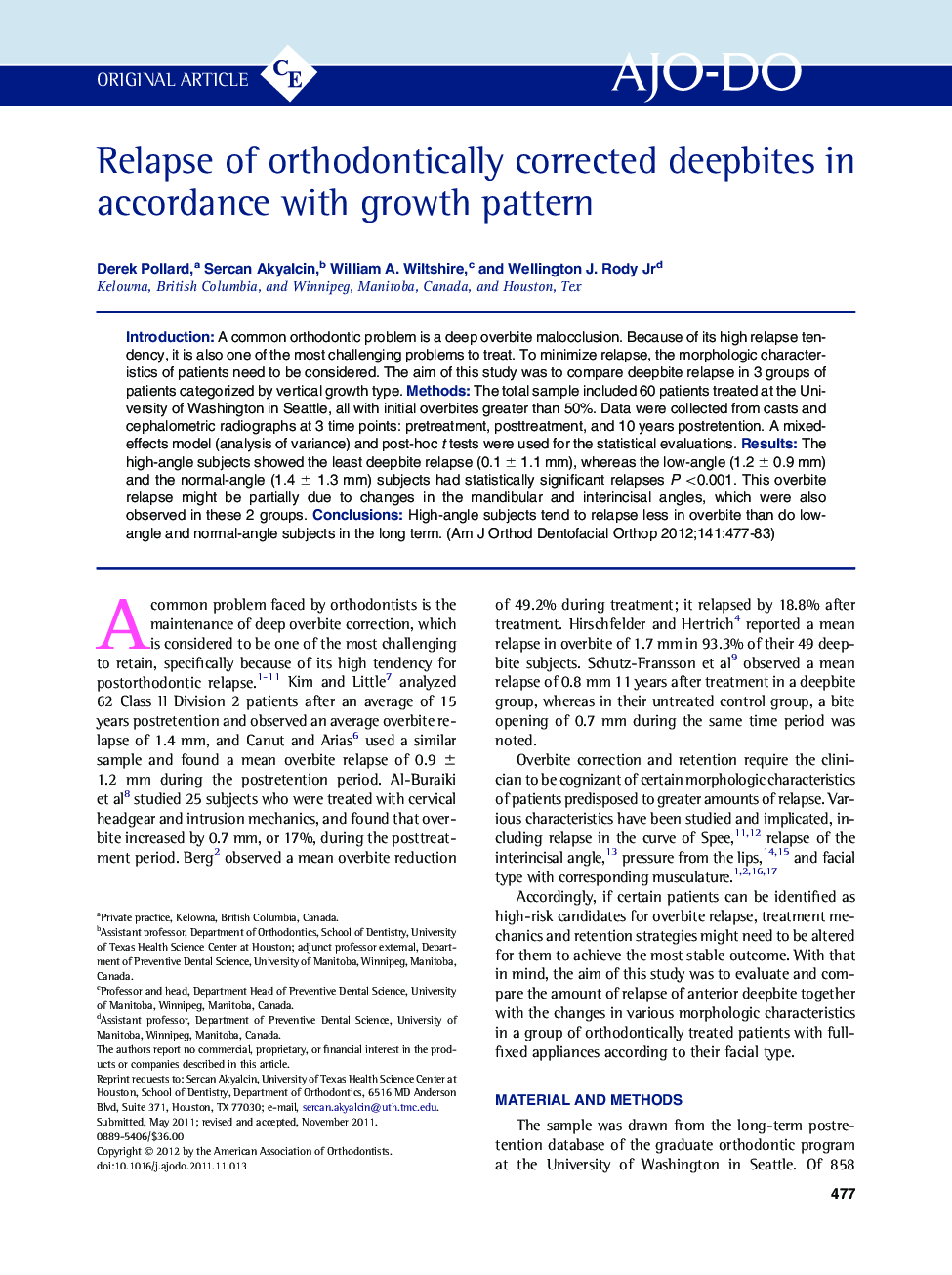 Relapse of orthodontically corrected deepbites in accordance with growth pattern 