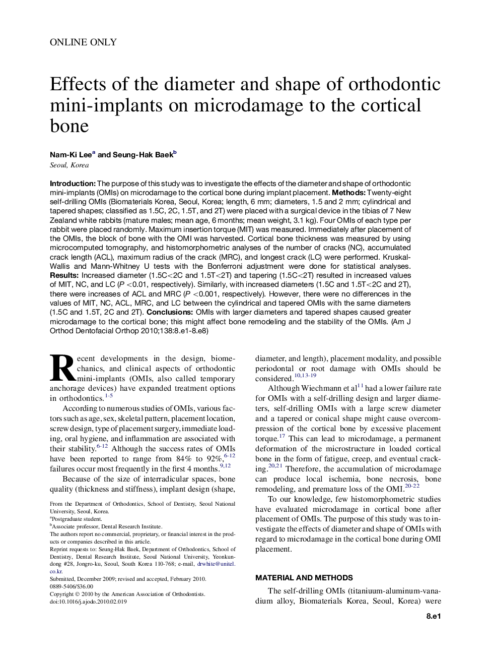 Effects of the diameter and shape of orthodontic mini-implants on microdamage to the cortical bone