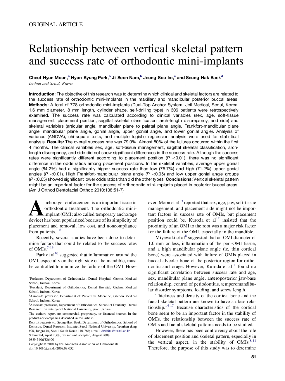 Relationship between vertical skeletal pattern and success rate of orthodontic mini-implants 