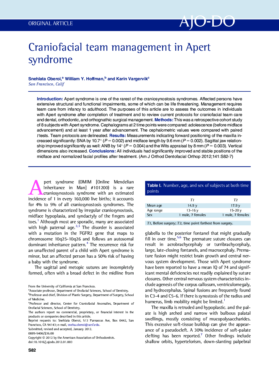 Craniofacial team management in Apert syndrome 