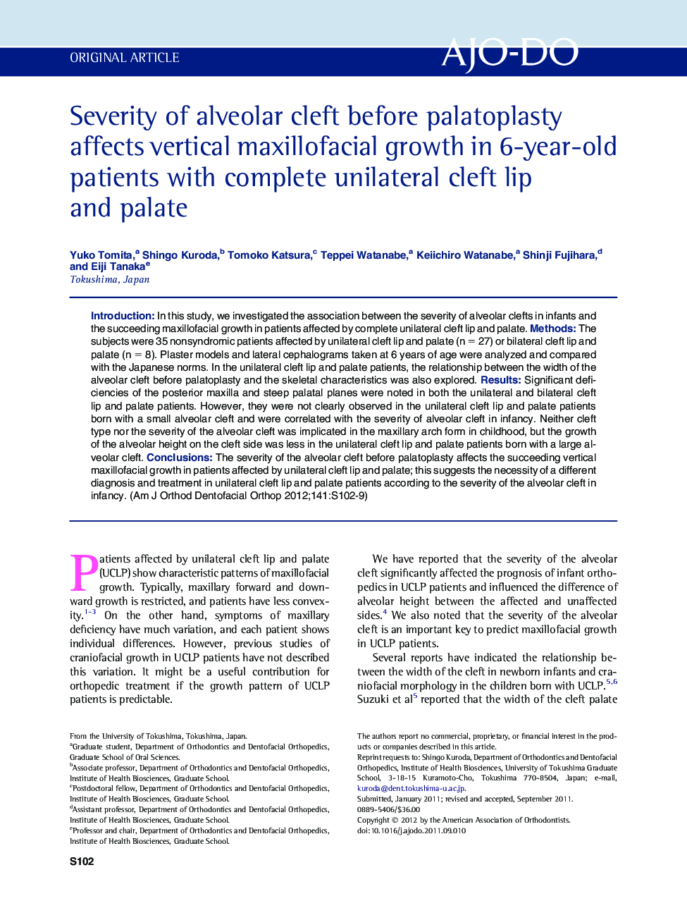 Severity of alveolar cleft before palatoplasty affects vertical maxillofacial growth in 6-year-old patients with complete unilateral cleft lip and palate 