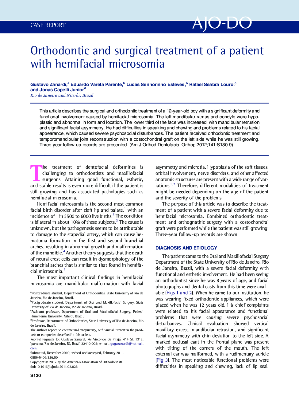 Orthodontic and surgical treatment of a patient with hemifacial microsomia 