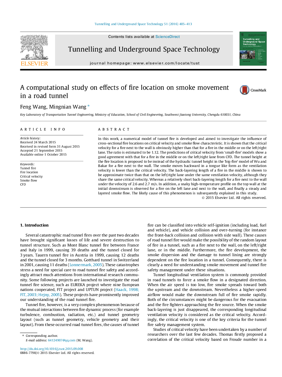 یک مطالعه محاسباتی بر اثرات محل آتش سوزی بر حرکت دود در یک تونل جاده ای 