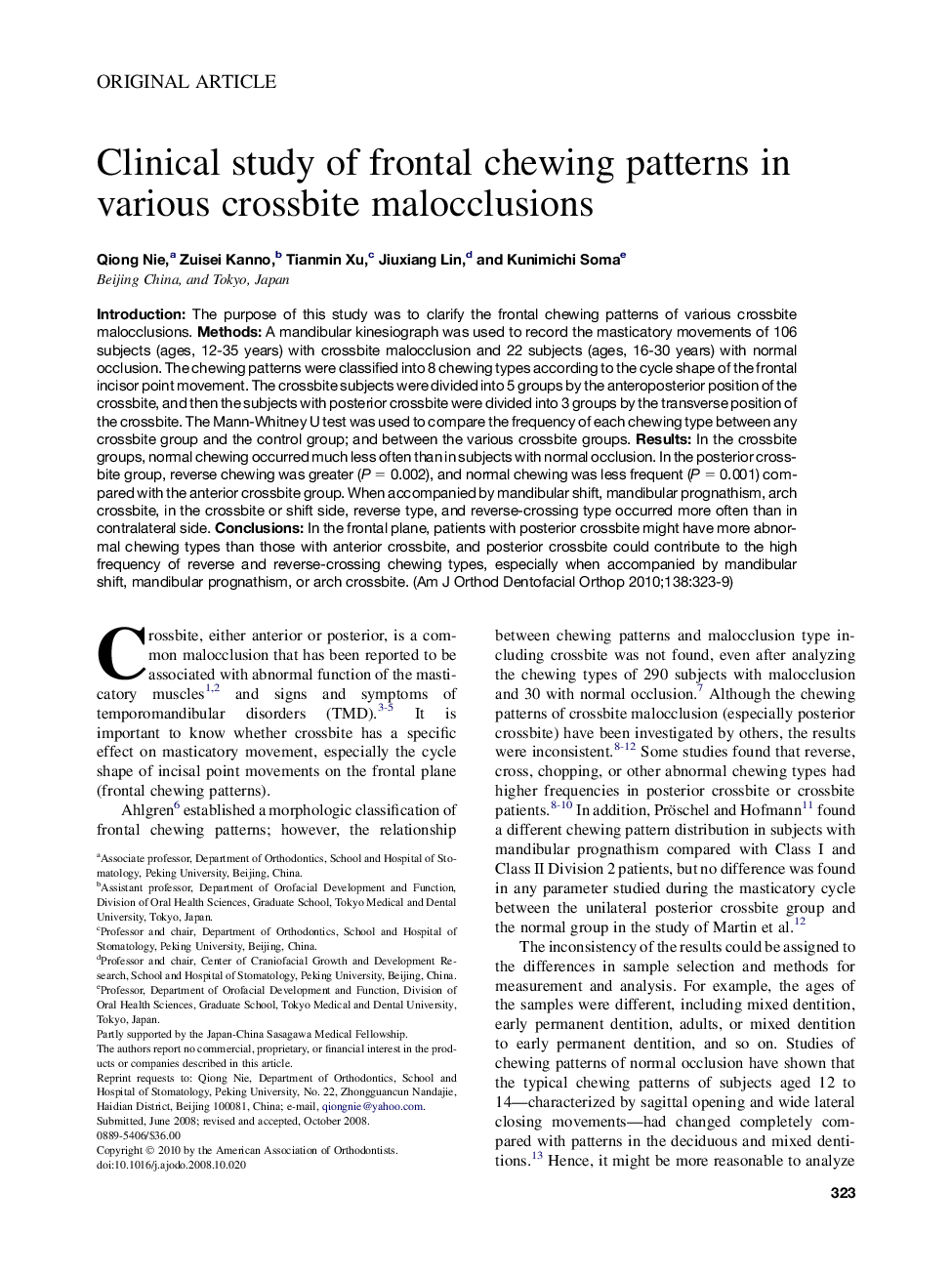 Clinical study of frontal chewing patterns in various crossbite malocclusions 