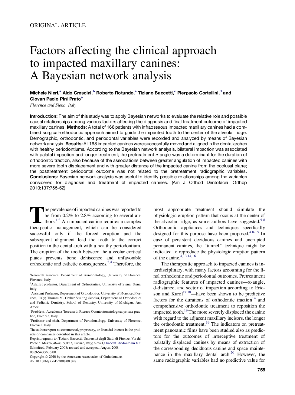 Factors affecting the clinical approach to impacted maxillary canines: A Bayesian network analysis 