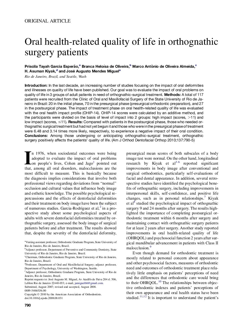 Oral health-related quality of life in orthognathic surgery patients