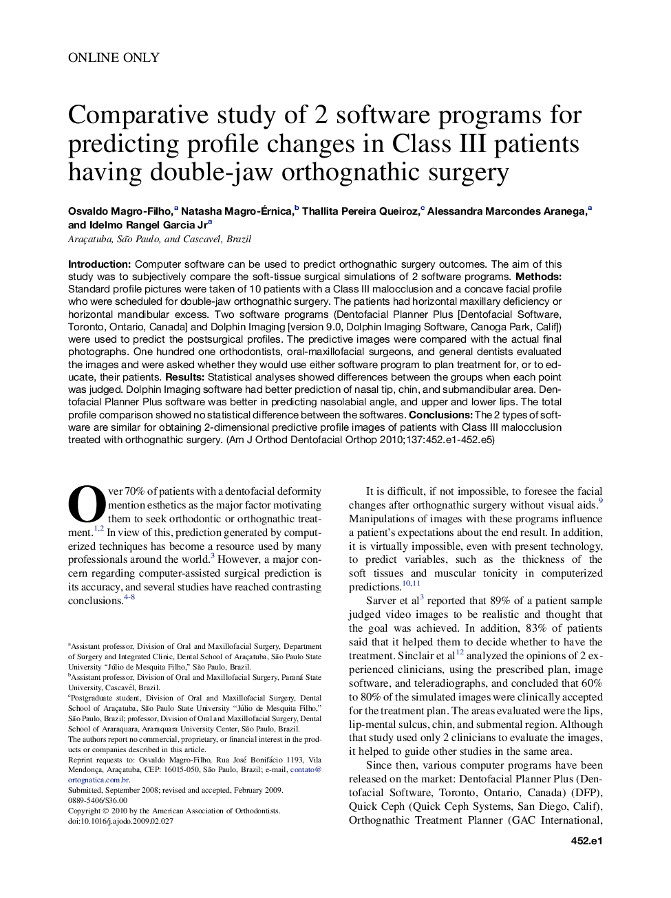 Comparative study of 2 software programs for predicting profile changes in Class III patients having double-jaw orthognathic surgery