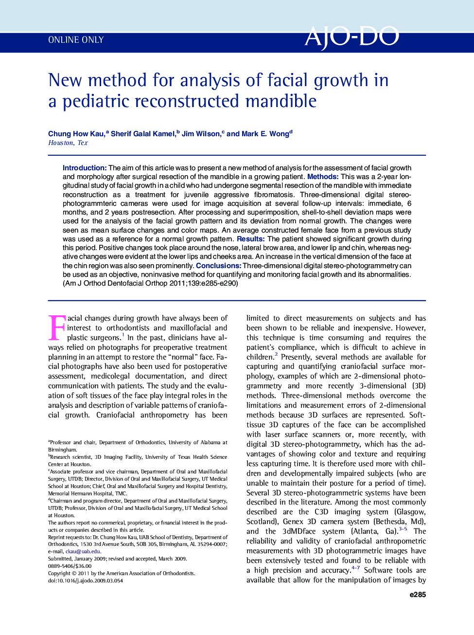 New method for analysis of facial growth in a pediatric reconstructed mandible 