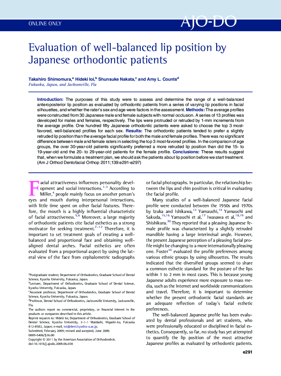 Evaluation of well-balanced lip position by Japanese orthodontic patients 