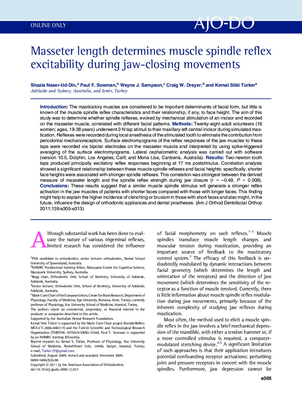 Masseter length determines muscle spindle reflex excitability during jaw-closing movements 