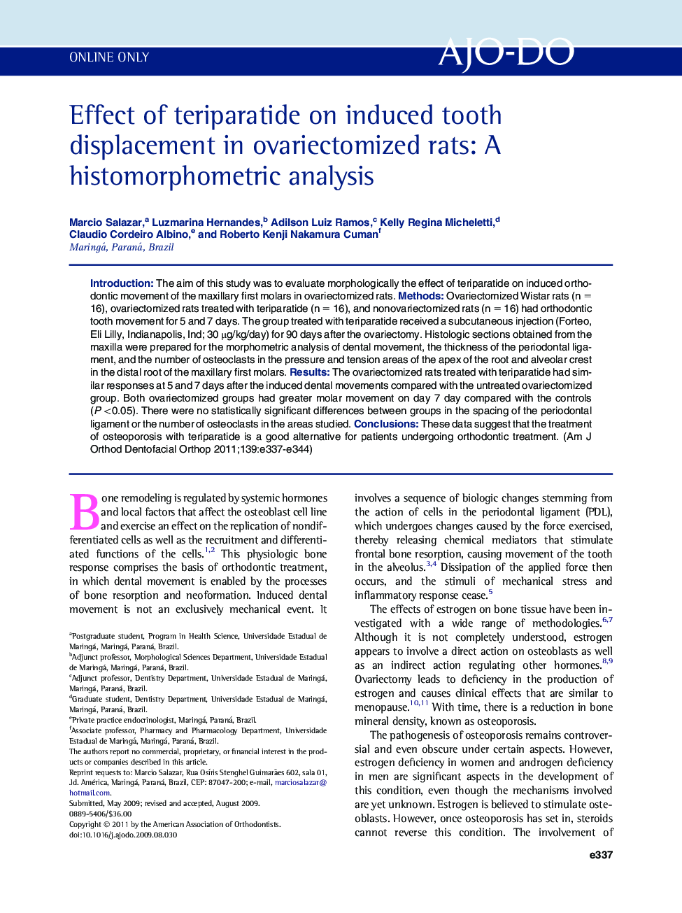 Effect of teriparatide on induced tooth displacement in ovariectomized rats: A histomorphometric analysis 