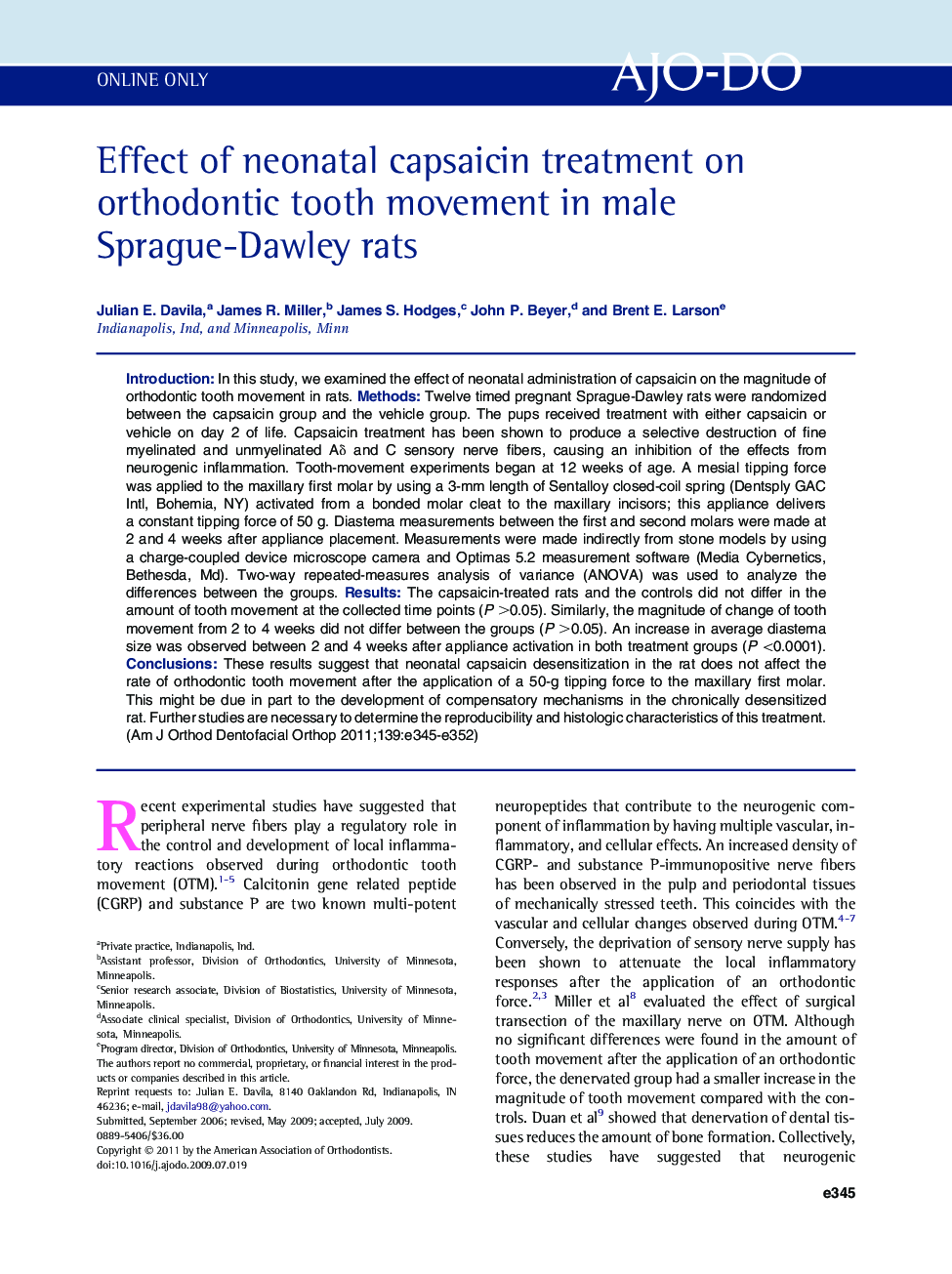 Effect of neonatal capsaicin treatment on orthodontic tooth movement in male Sprague-Dawley rats 