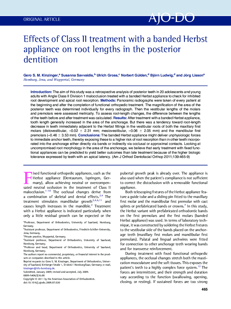 Effects of Class II treatment with a banded Herbst appliance on root lengths in the posterior dentition 