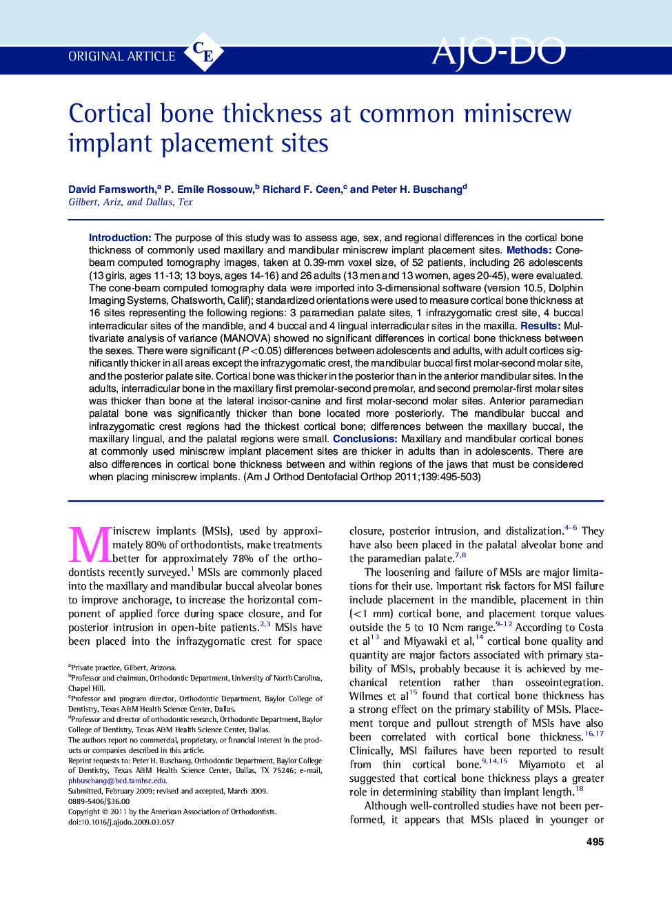 Cortical bone thickness at common miniscrew implant placement sites 