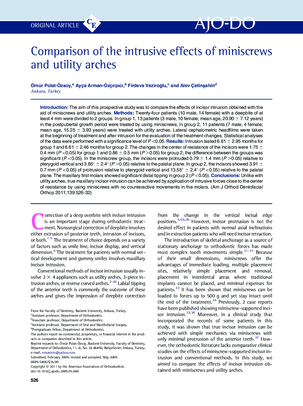 Comparison of the intrusive effects of miniscrews and utility arches 