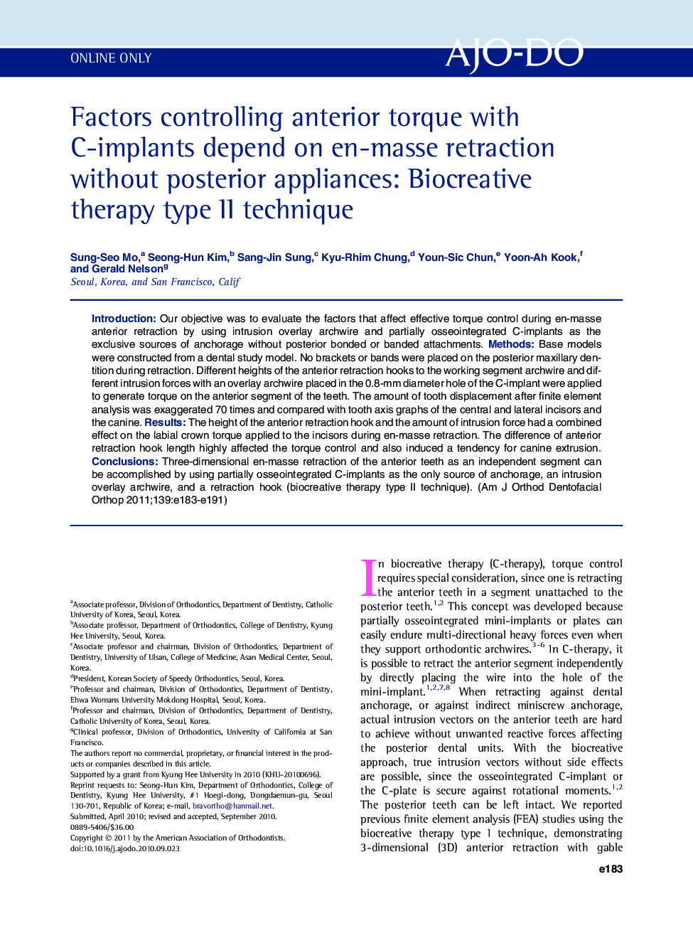 Factors controlling anterior torque with C-implants depend on en-masse retraction without posterior appliances: Biocreative therapy type II technique 