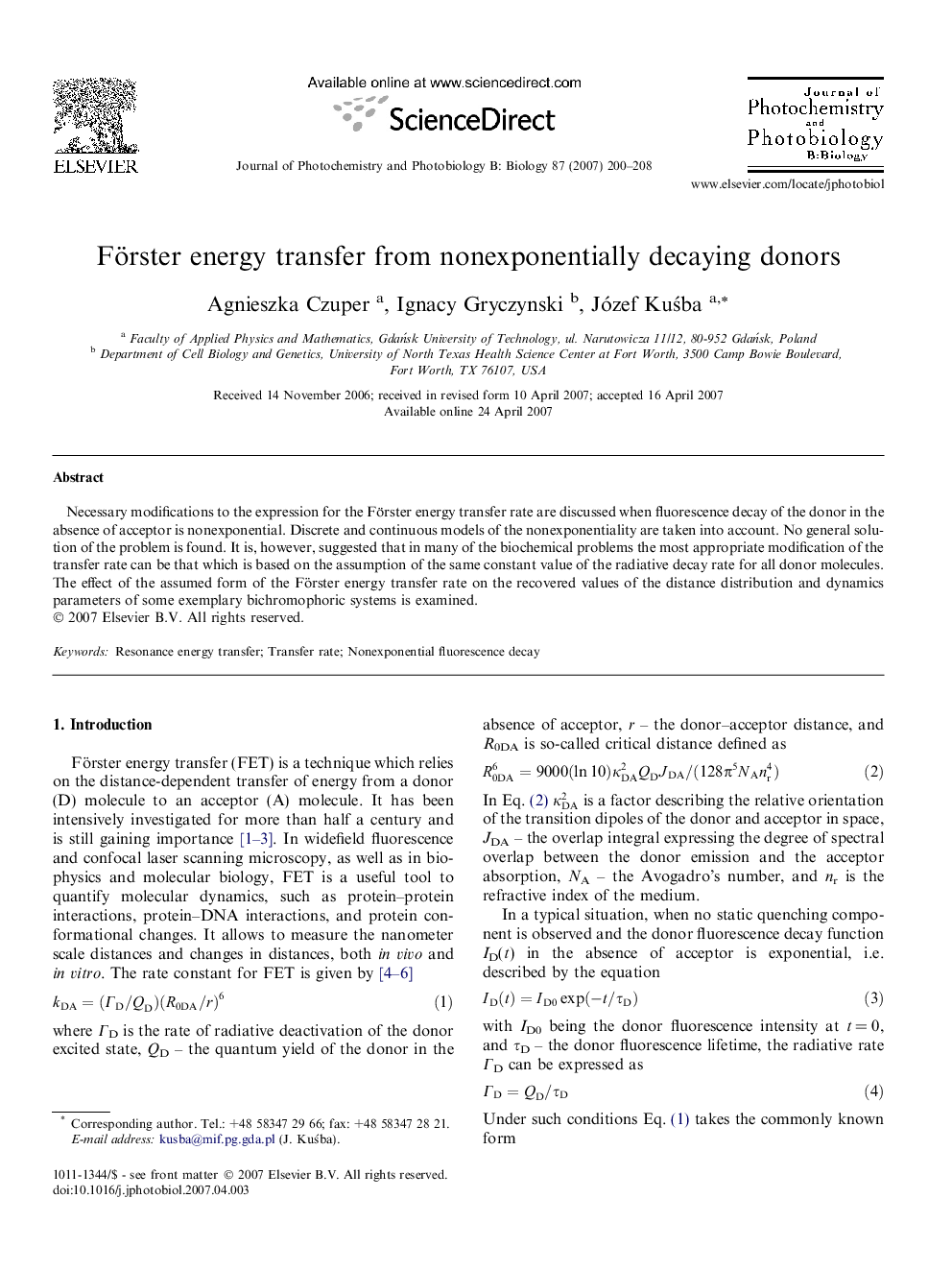 Förster energy transfer from nonexponentially decaying donors