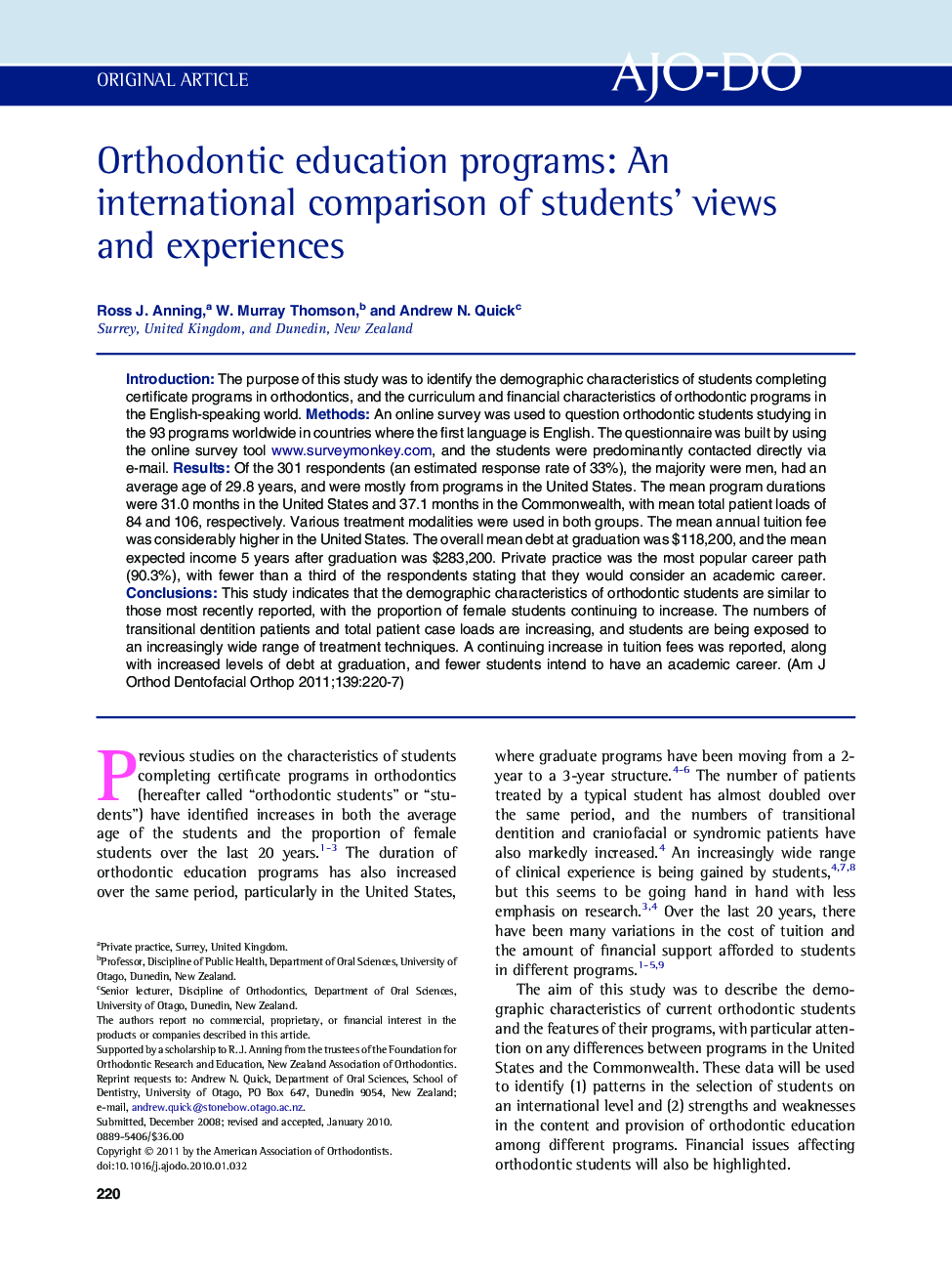 Orthodontic education programs: An international comparison of students' views and experiences