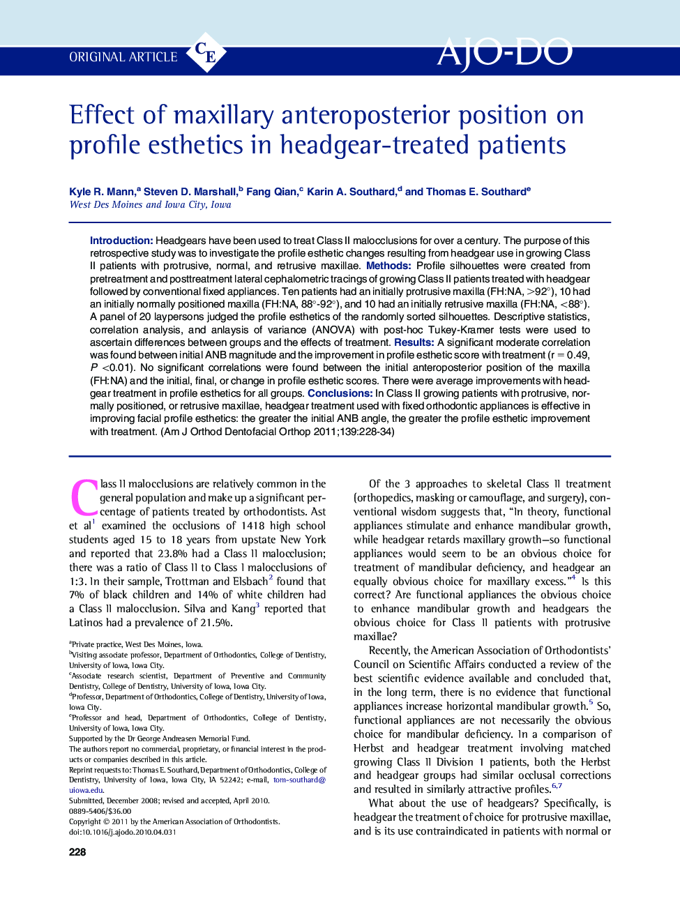 Effect of maxillary anteroposterior position on profile esthetics in headgear-treated patients 