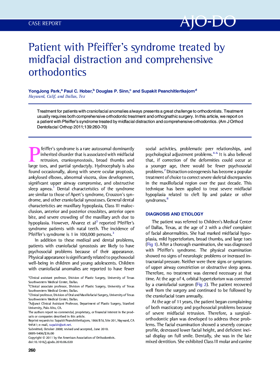 Patient with Pfeiffer’s syndrome treated by midfacial distraction and comprehensive orthodontics 