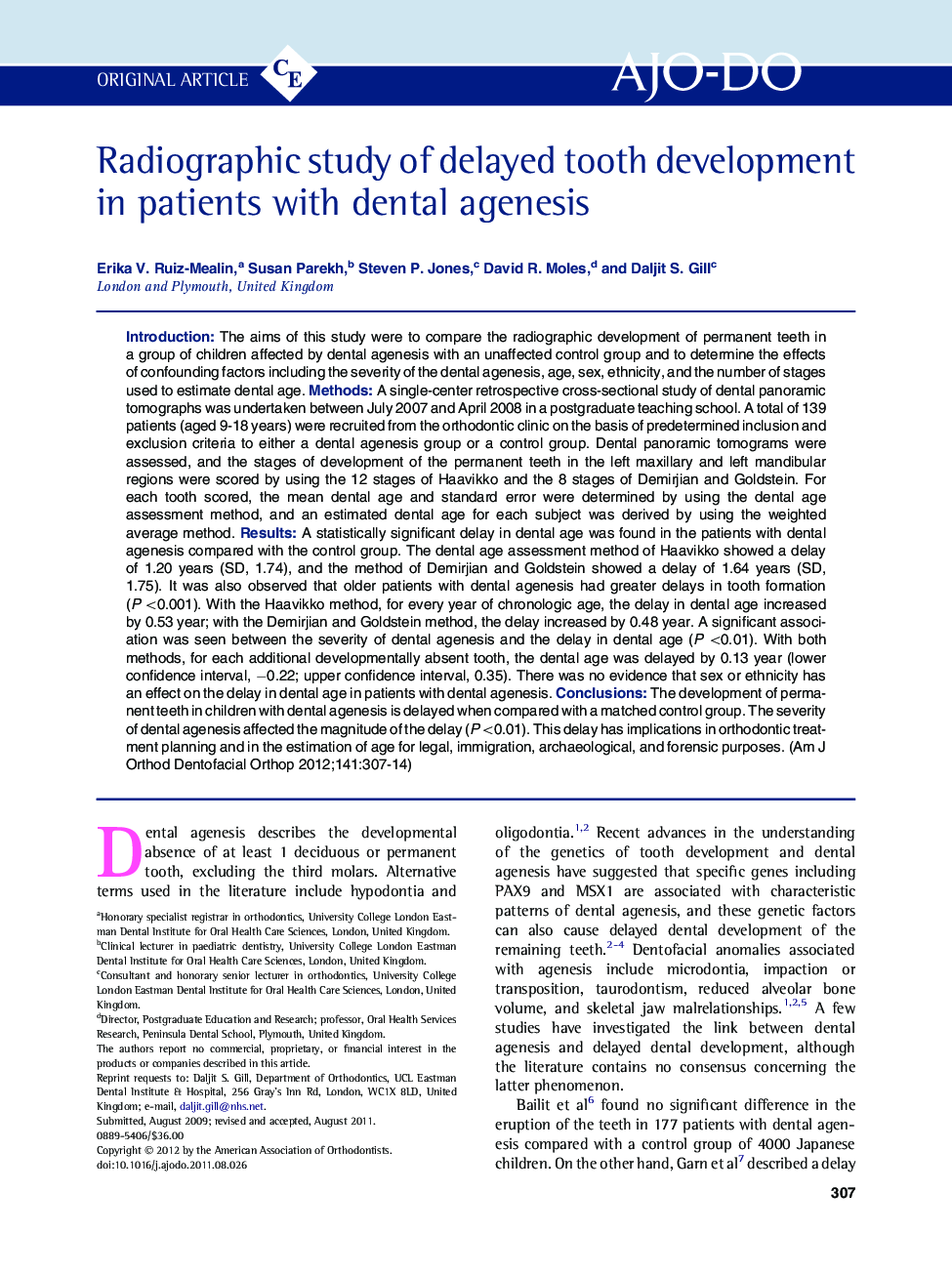 Radiographic study of delayed tooth development in patients with dental agenesis 