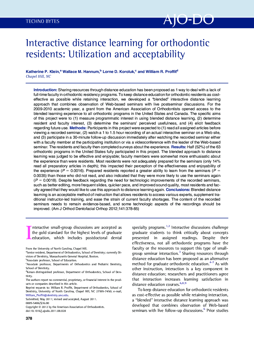 Interactive distance learning for orthodontic residents: Utilization and acceptability 