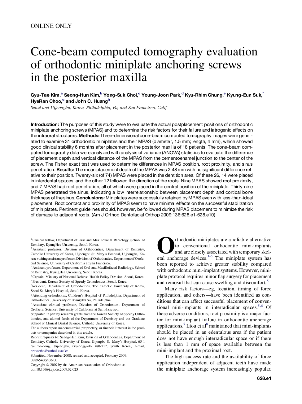 Cone-beam computed tomography evaluation of orthodontic miniplate anchoring screws in the posterior maxilla