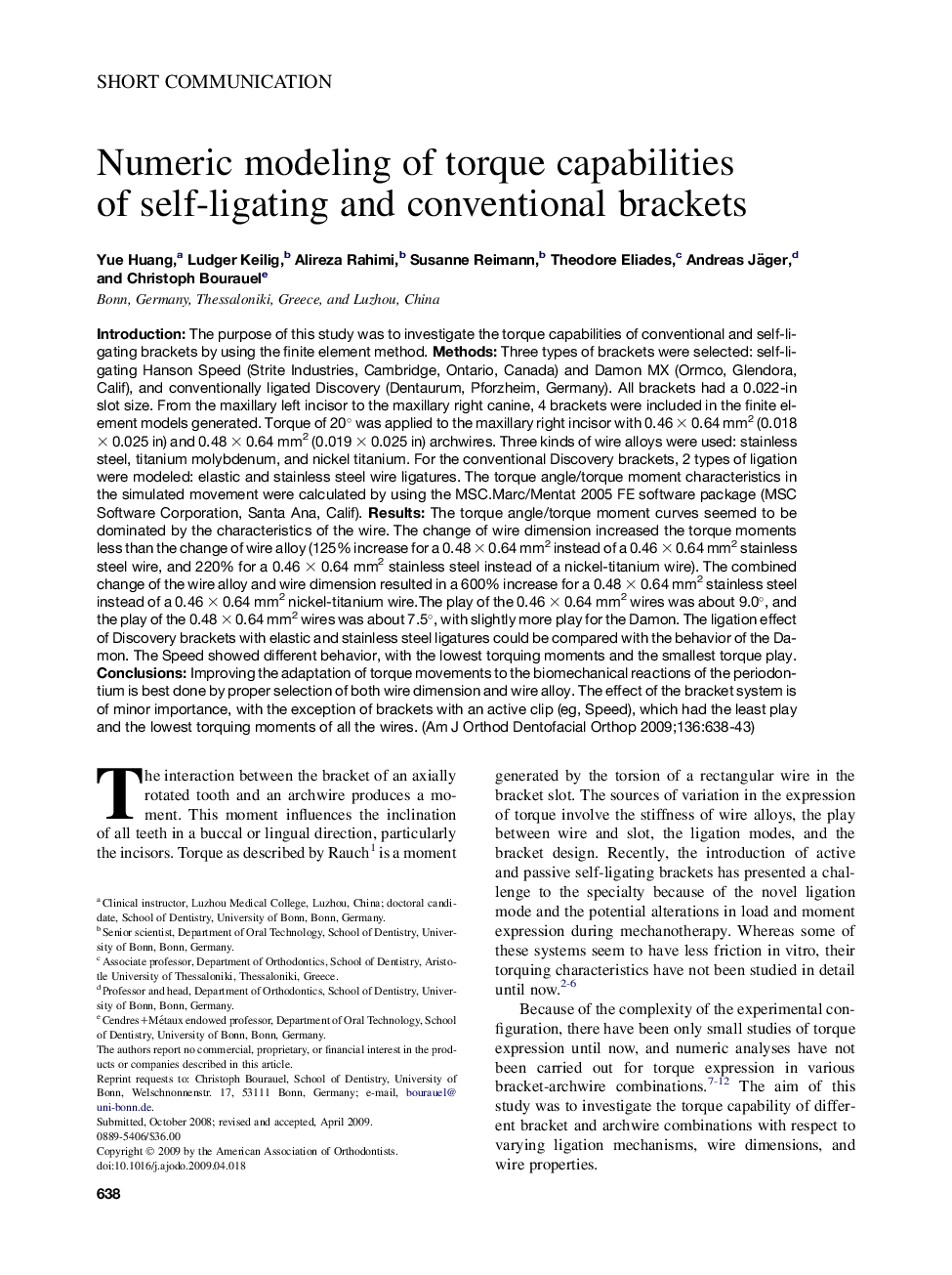 Numeric modeling of torque capabilities of self-ligating and conventional brackets 