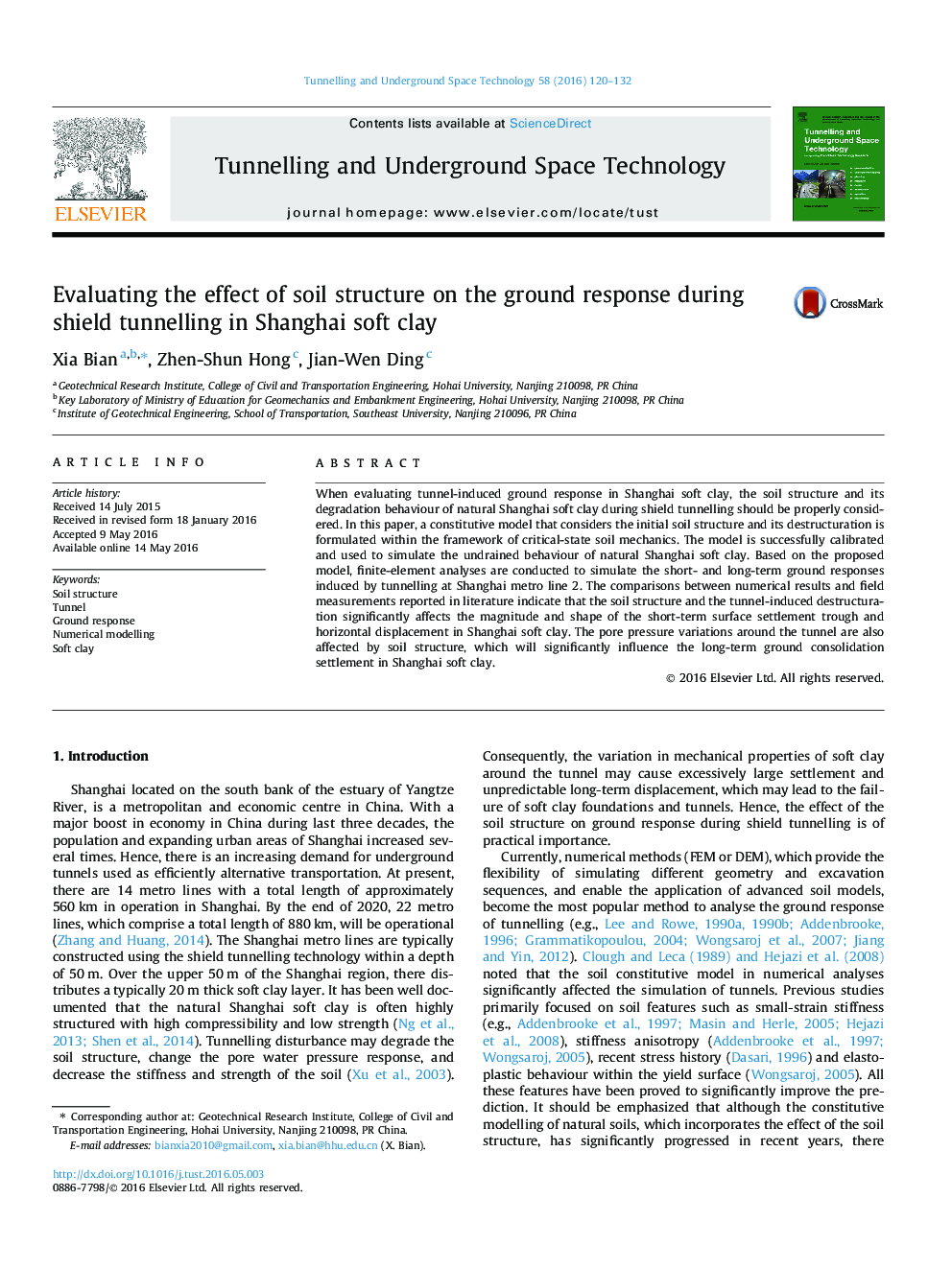 Evaluating the effect of soil structure on the ground response during shield tunnelling in Shanghai soft clay