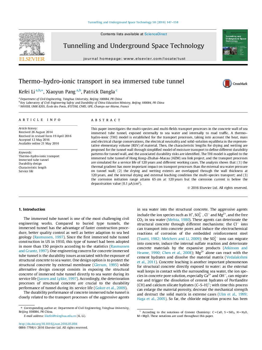 Thermo–hydro-ionic transport in sea immersed tube tunnel