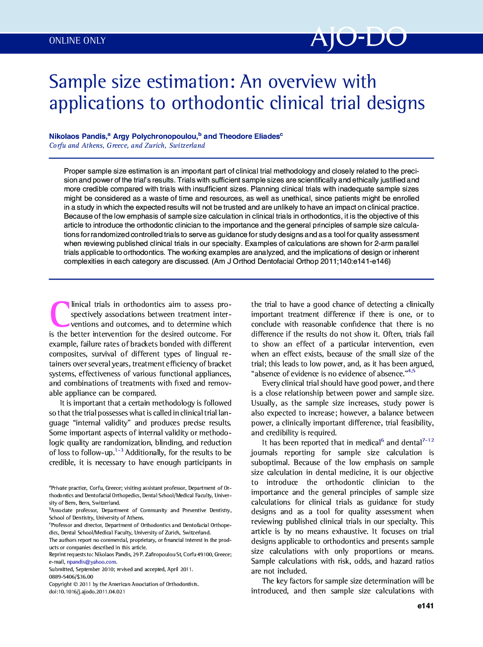 Sample size estimation: An overview with applications to orthodontic clinical trial designs 