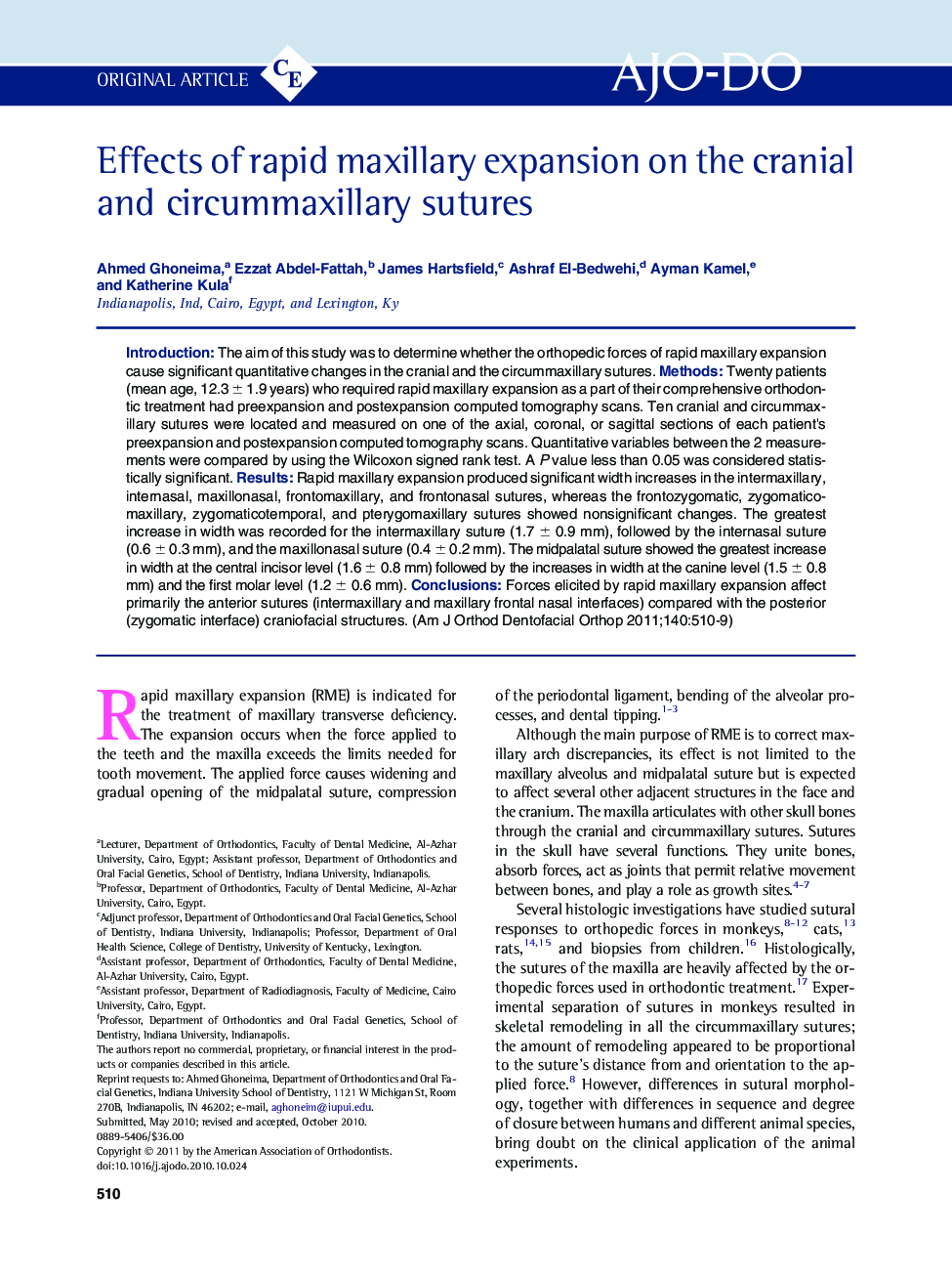 Effects of rapid maxillary expansion on the cranial and circummaxillary sutures 
