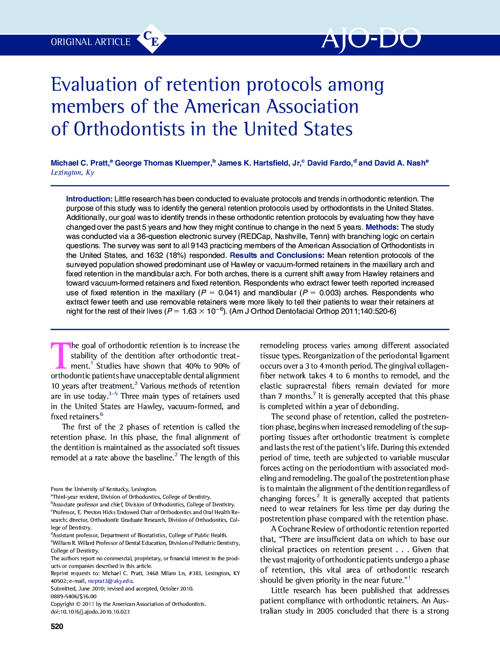 Evaluation of retention protocols among members of the American Association of Orthodontists in the United States 