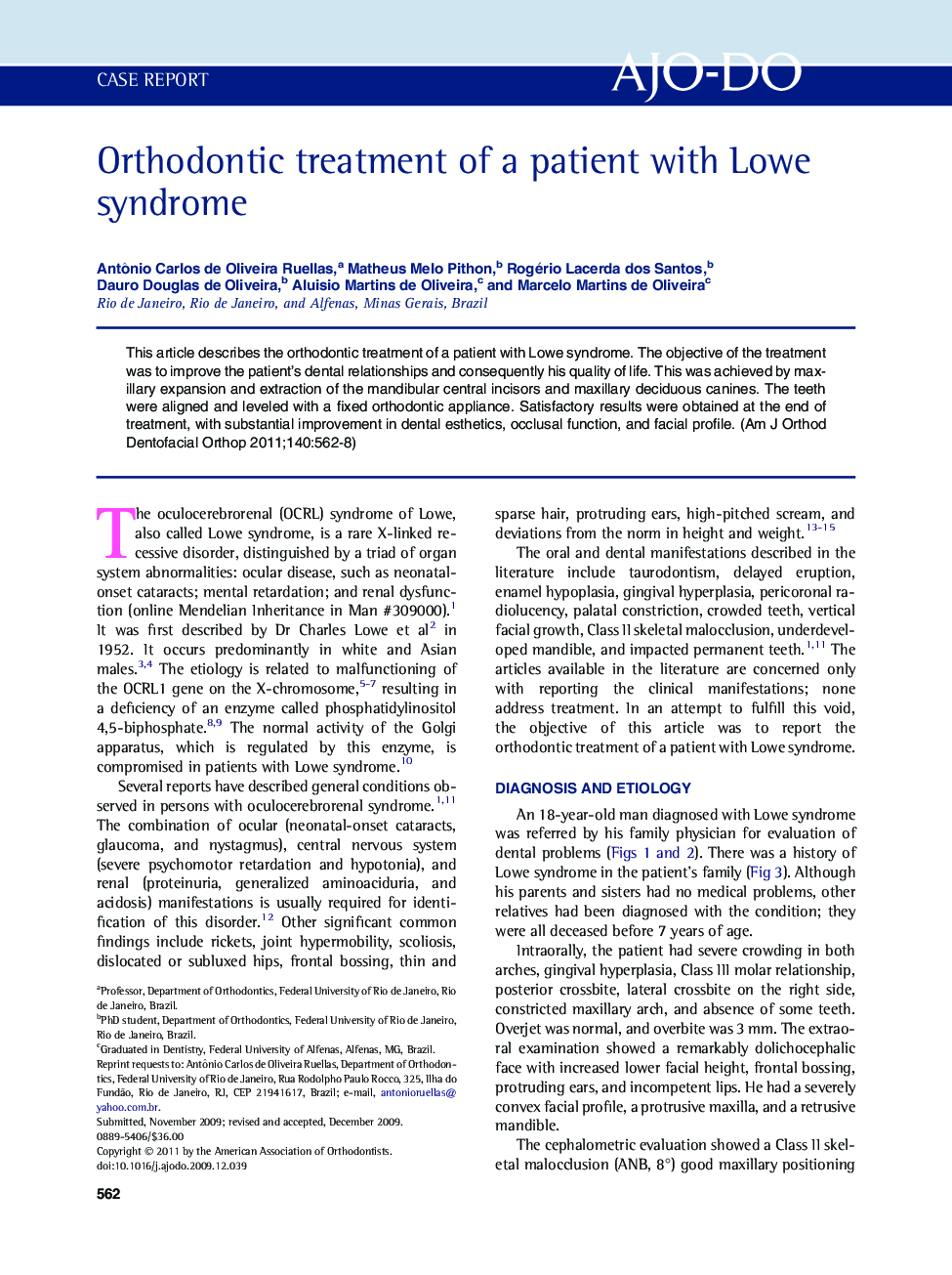 Orthodontic treatment of a patient with Lowe syndrome