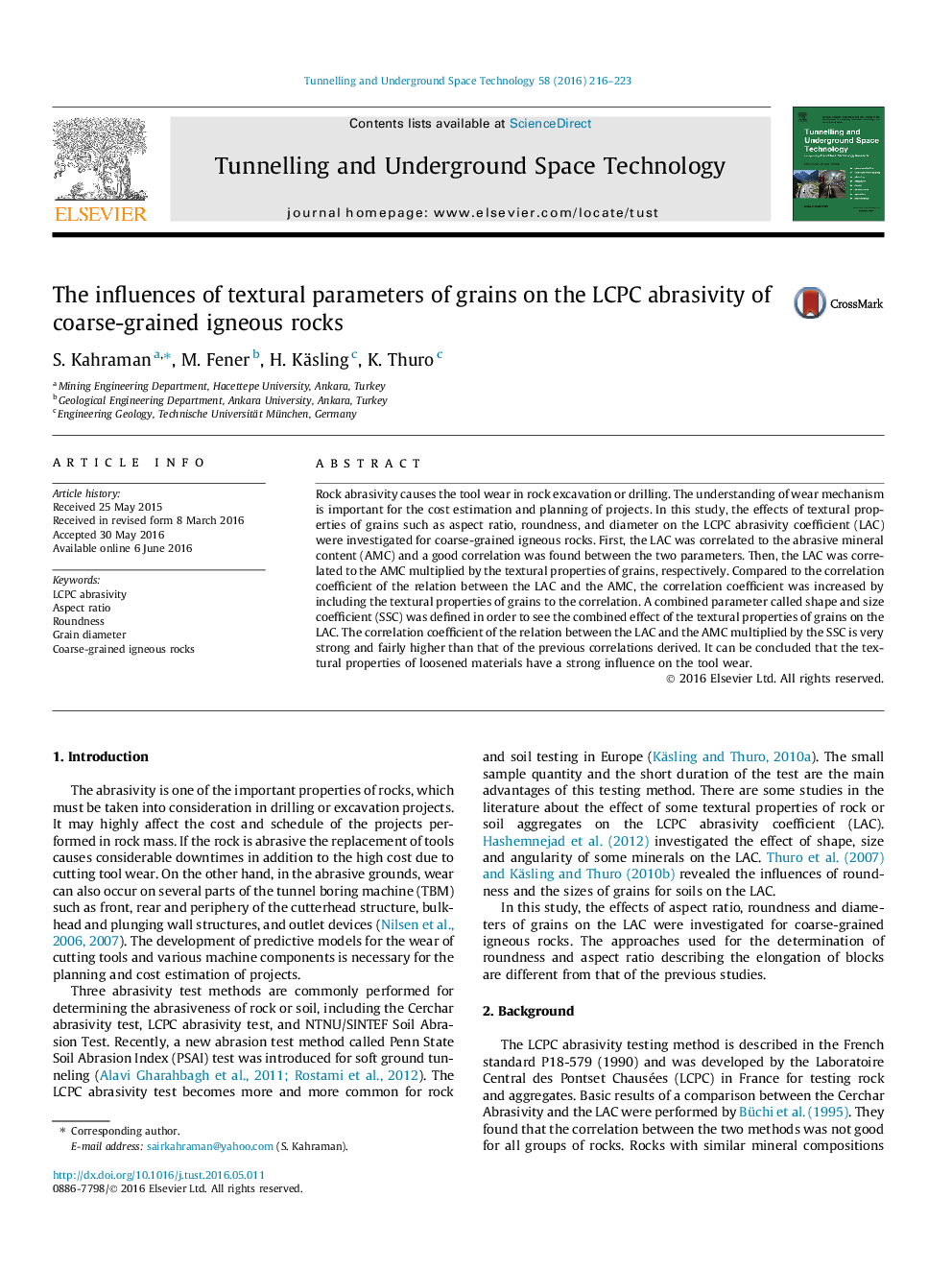 The influences of textural parameters of grains on the LCPC abrasivity of coarse-grained igneous rocks