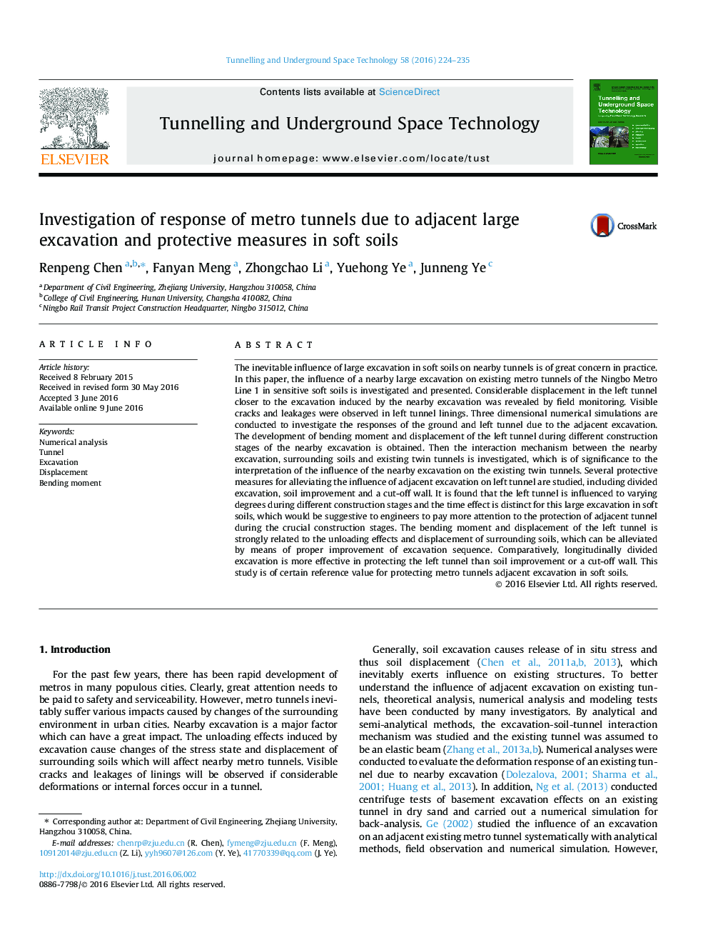 Investigation of response of metro tunnels due to adjacent large excavation and protective measures in soft soils