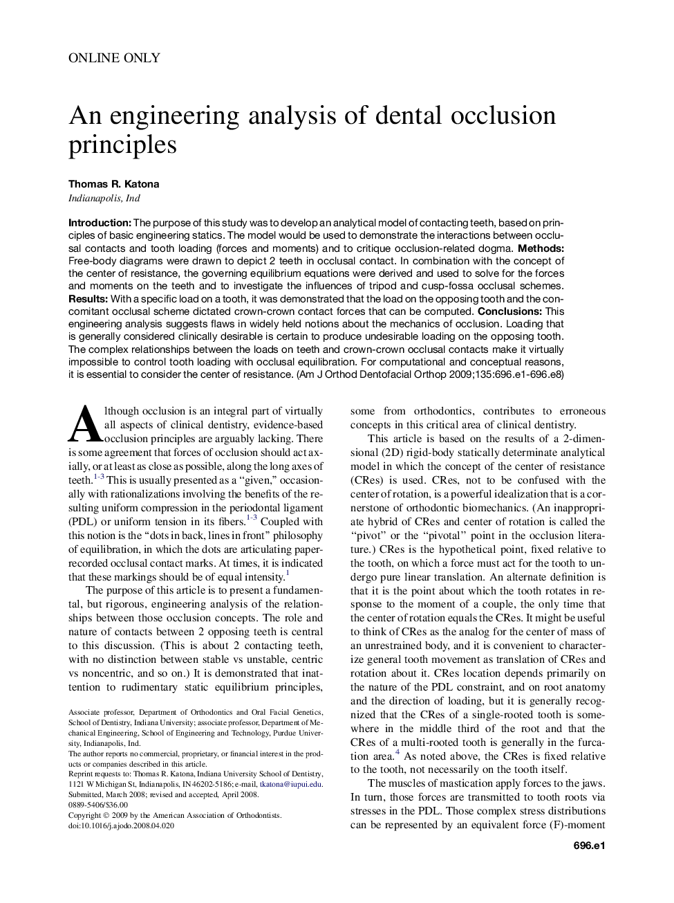 An engineering analysis of dental occlusion principles