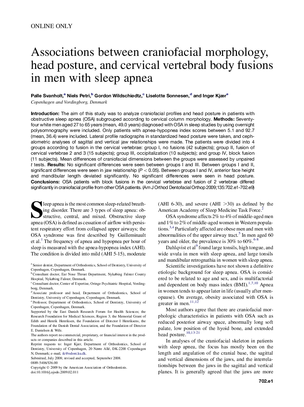 Associations between craniofacial morphology, head posture, and cervical vertebral body fusions in men with sleep apnea